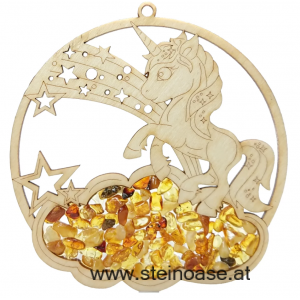 Fensterbild Suncatcher Bernstein - EINHORN Ø 11cm